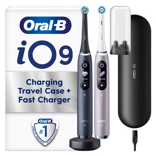 Oral-B iO9 Duo Pack of Two Electric Toothbrushes, Black Lava & Rose Quartz Oral-B iO9 Duo Pack of Two Electric Toothbrushes, Black Lava & Rose Quartz